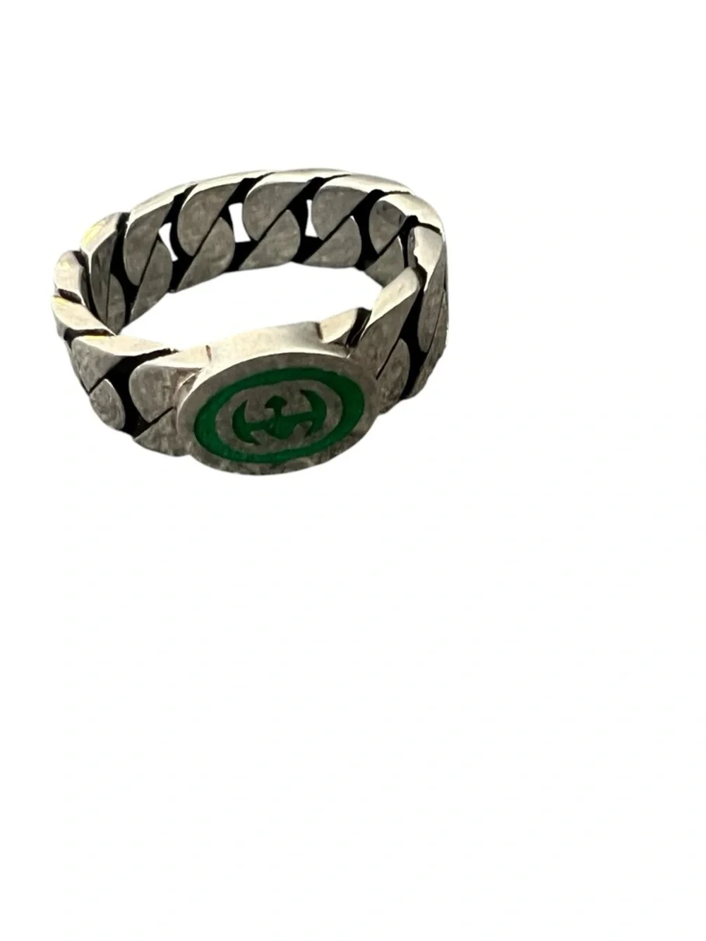 GUCCI Interlocking G Green Enamel Sterling Silver Ring - size US 7.25 - Picture 9 of 10